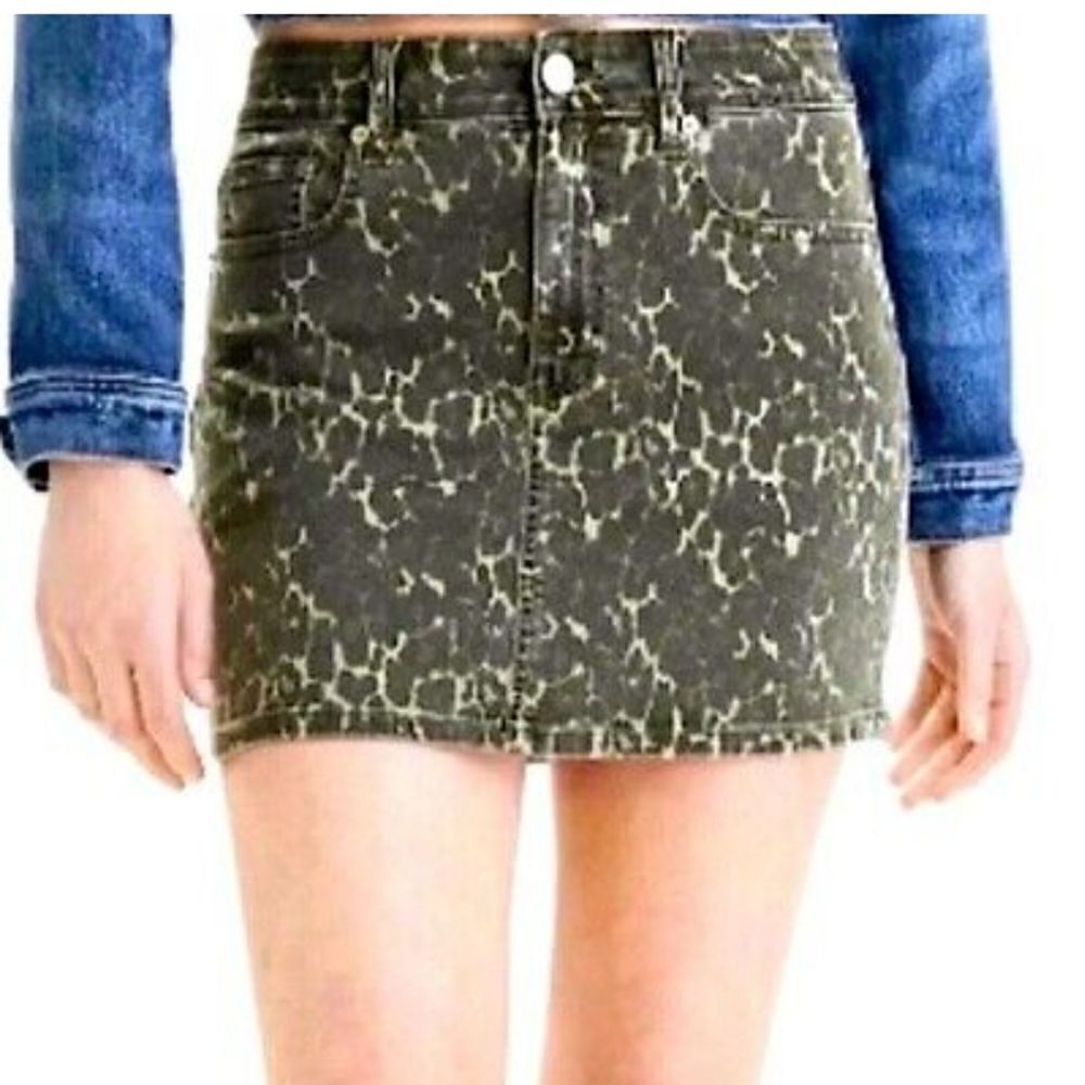 American Eagle Green Cheetah Next Level Stretch Hi-Rise Mini Jean Skirt-2